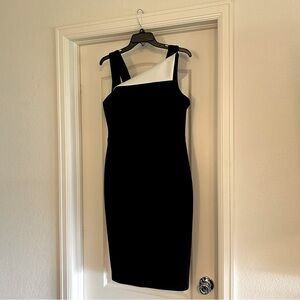 Calvin Klein Black&White Colorblock Asymetric Neck Sheath Dress - size 8